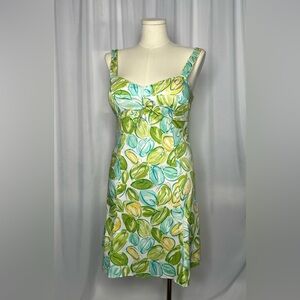 Madison Leigh Green and Blue Leaf Print Midi Dress